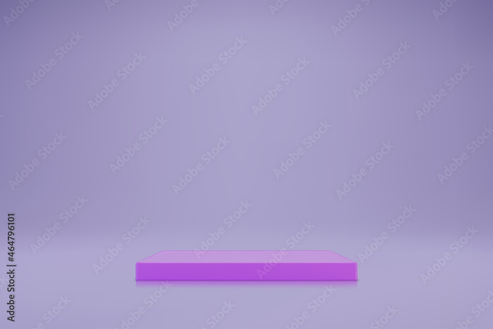 3D light purple podium on pastel lilac background. Empty stage for product presentation. Realistic vector platform with free space. Minimalistic mockup design. Template of pedestal 3D light purple podium on pastel lilac background. Empty stage for product presentation. Realistic vector platform with free space. Minimalistic mockup design. Template of pedestal
