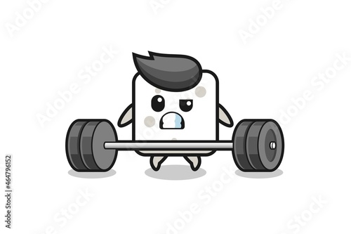 cartoon of sugar cube lifting a barbell