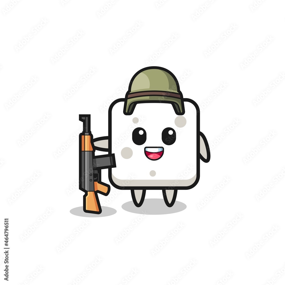 cute sugar cube mascot as a soldier