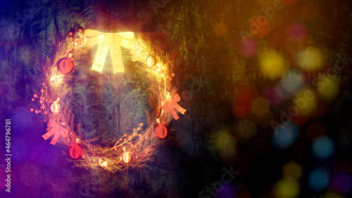 bokeh backdrop of xmas circlet with free place for your text . design abstract 3D illustration