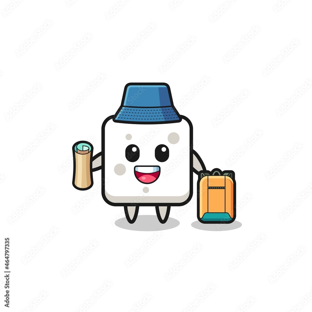 sugar cube mascot character as hiker