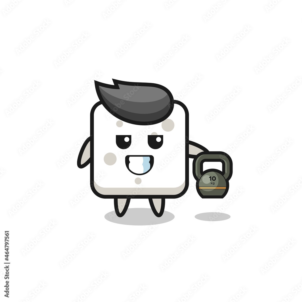 sugar cube mascot lifting kettlebell in the gym sugar cube mascot lifting kettlebell in the gym