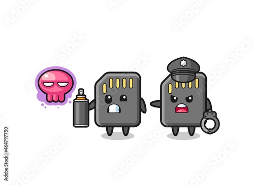 memory card cartoon doing vandalism and caught by the police