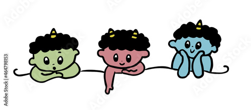 下を眺める鬼の子供たち