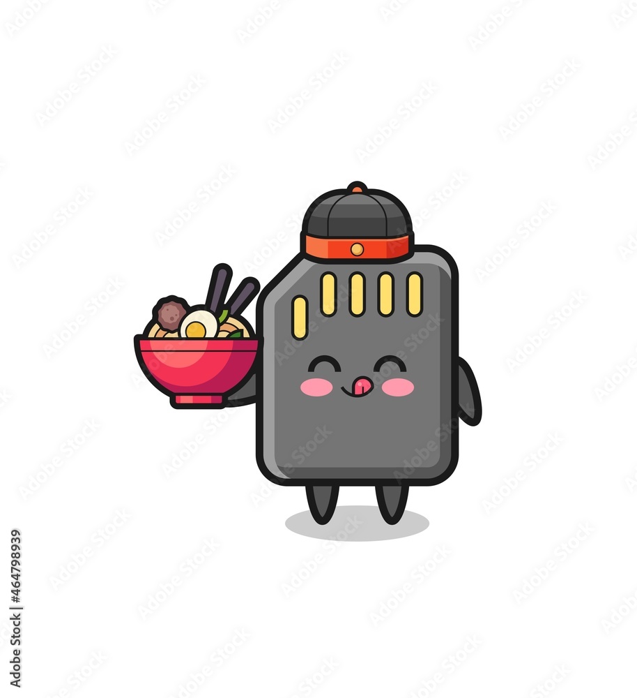 memory card as Chinese chef mascot holding a noodle bowl memory card as Chinese chef mascot holding a noodle bowl