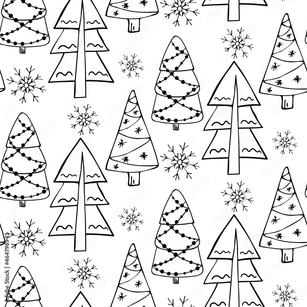 Fototapeta premium Seamless pattern of hand-drawn Christmas elements, doodle illustration.