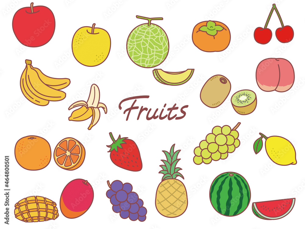 果物 フルーツ 線画に色つき セット イラスト Stock Vector Adobe Stock