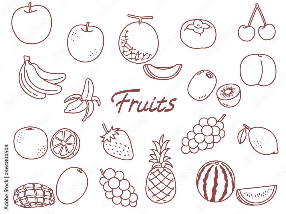 果物 フルーツ 線画 セット イラスト Stock Vector Adobe Stock