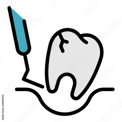 Extraction of a diseased tooth icon. Outline extraction of a diseased tooth vector icon color flat isolated