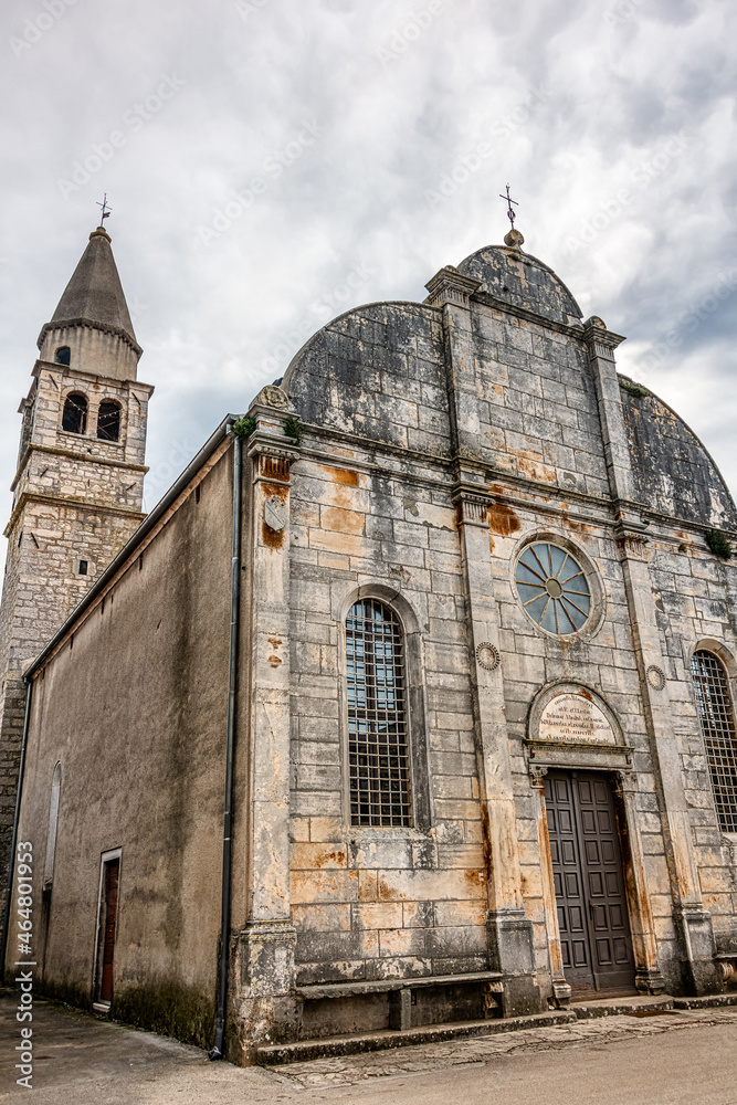 Parish Church of Annunciation in Svetvinčenat, Central Istria. It was built in the early 16th century and has a Renaissance trefoil facade made of domestic dressed stone. Croatia