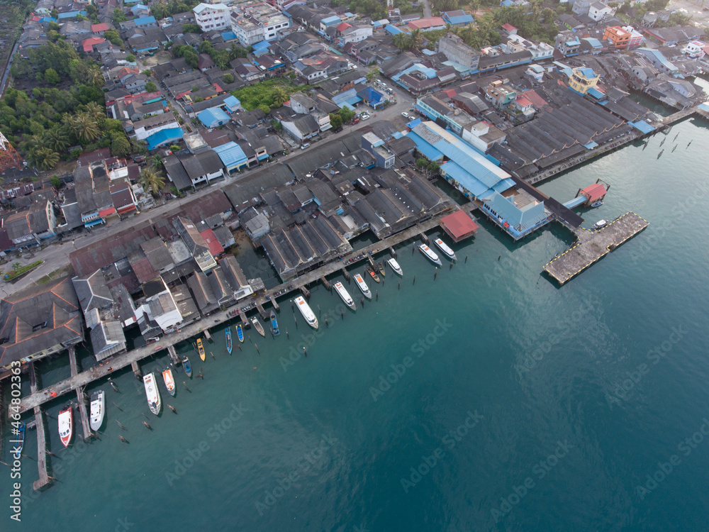 aerial view of harbour tanjung uban city, bintan island