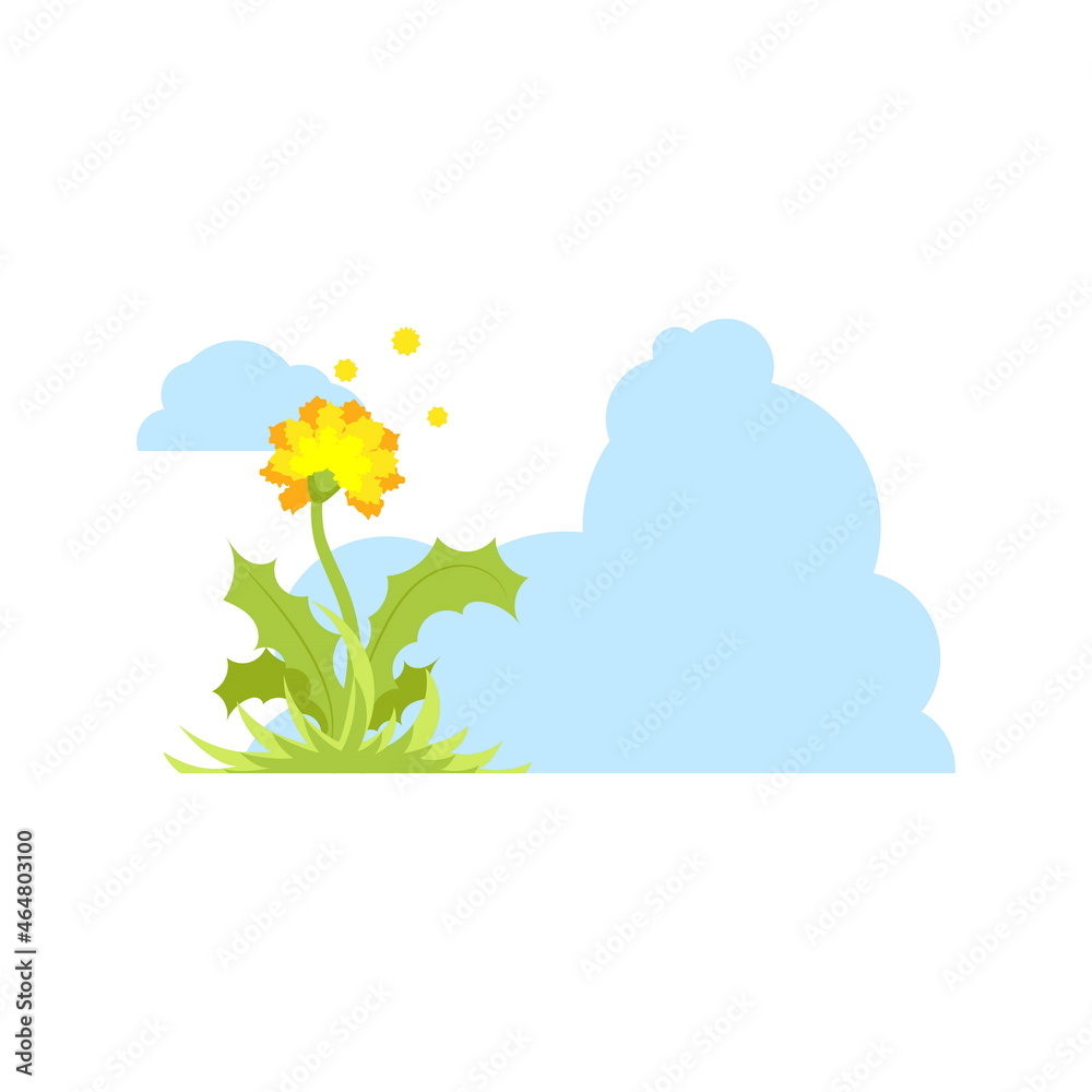 Dandelion illustration on a background of clouds.