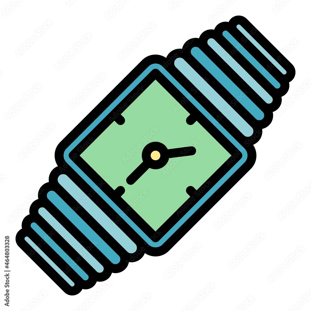 Metal hand watch icon. Outline metal hand watch vector icon color flat isolated Metal hand watch icon. Outline metal hand watch vector icon color flat isolated