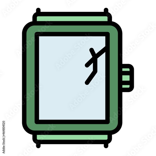 Crack glass smartwatch icon. Outline crack glass smartwatch vector icon color flat isolated