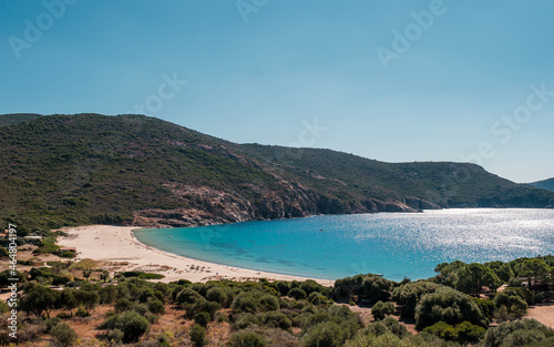 Plage d'Arone beach and turquoise mediterranean sea on the west coast of Corsica
