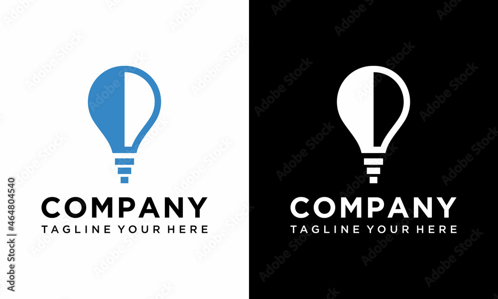 Naklejka premium Abstract light bulb logo design with negative space style vector illustration on a black and white background.