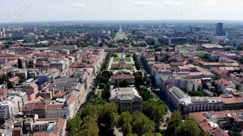 Drone view of an art gallery in Zagreb. Art Pavilion in Croatia. Dolniy Grad area. The oldest gallery in Southeast Europe. Drone shot of the city of Zagreb, the capital of Croatia. photo