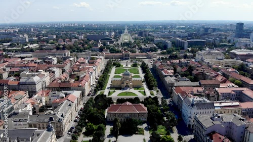 Drone view of an art gallery in Zagreb. Art Pavilion in Croatia. Dolniy Grad area. The oldest gallery in Southeast Europe. Drone shot of the city of Zagreb, the capital of Croatia. photo