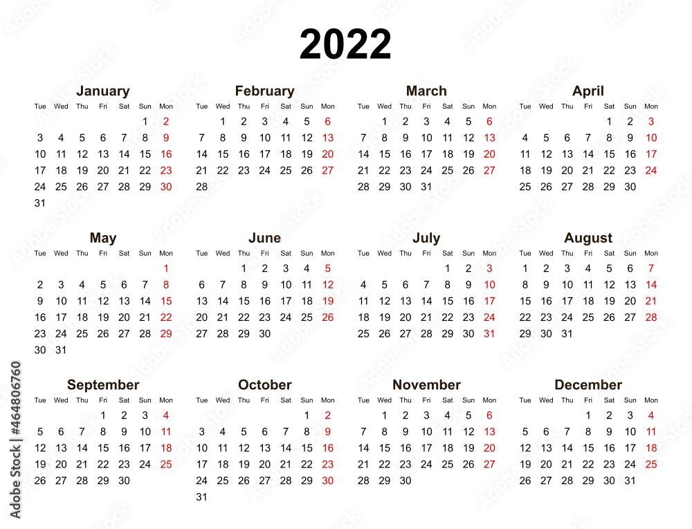kalendarz na rok 2022 - obrazy, fototapety, plakaty 