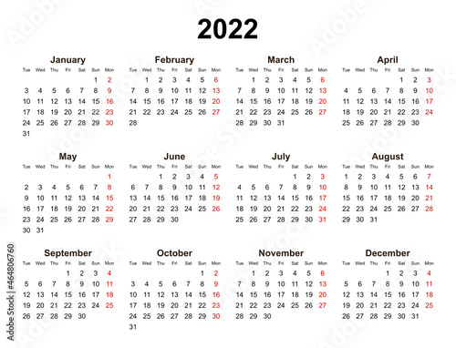 kalendarz na rok 2022