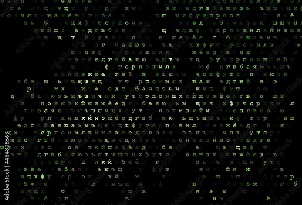 Dark green vector cover with english symbols.