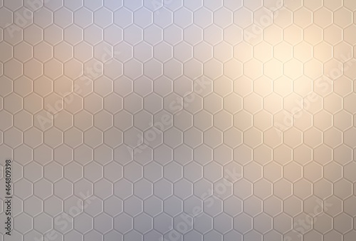Empty wall hexagonal mosaic background halftone golden silver color. Geometric polished surface.