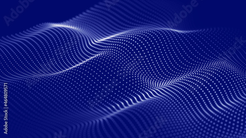 Big data stream. Digital wave with many points. Technology or science banner. 3D rendering.