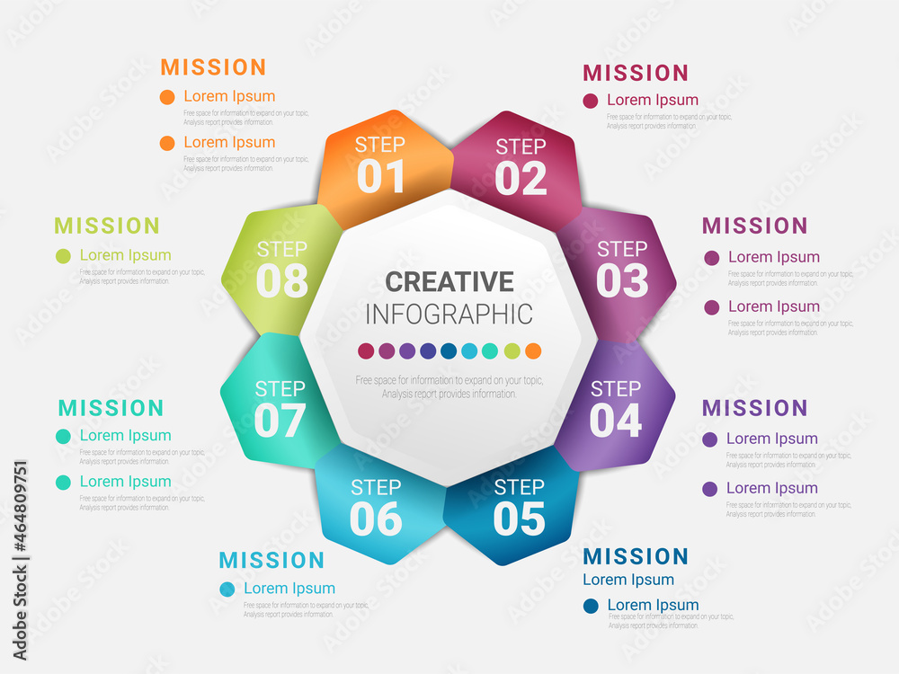 Template for cycle diagram, graph, presentation and round chart. Business concept with 8 equal options, parts, steps or processes. Startup layout for your project.