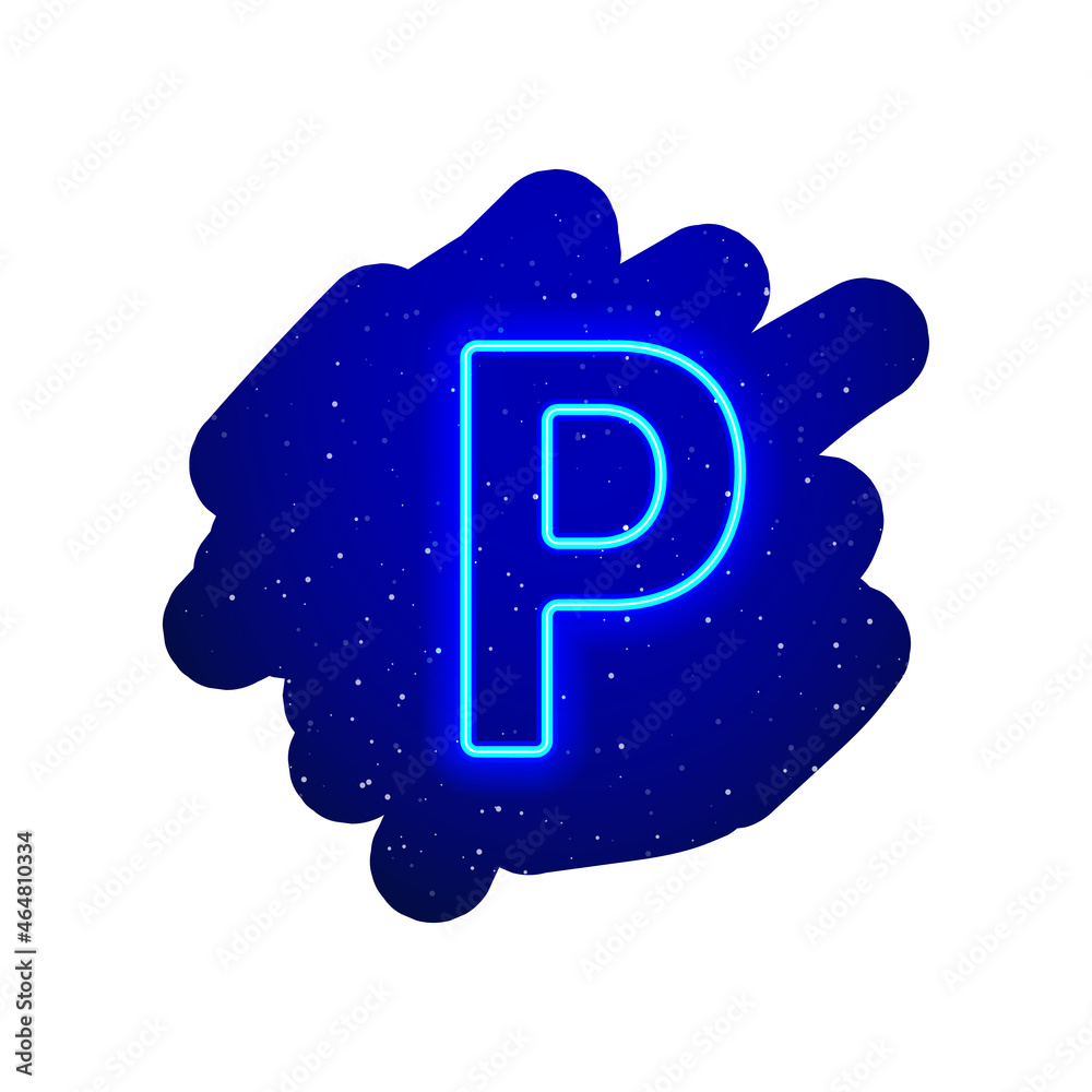 LED blue glow neon font. Realistic neon explosion. Letter P Alphabet of night show among the stars. Vector illustration uppercase font. 3d Render Isolated On White Background. - obrazy, fototapety, plakaty 