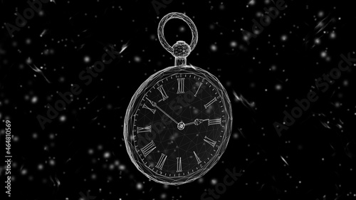 Three-dimensional pocket watch isolated on abstract black background. 3D illustration.