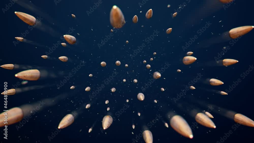 Flying bullets with smoke effect. Realistic bullets shots with smoke trace.