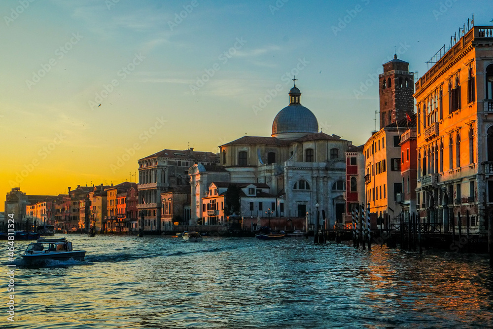 On the vaporetto along the Grand Canal towards the center of Venice at sunset