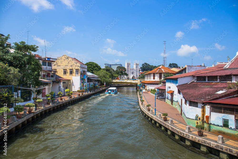 The Malacca River which flows through the middle of Malacca City in Malacca, Malaysia