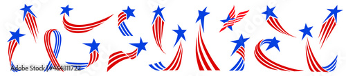 USA flag, Set of red blue zigzag stripes with stars , Design elements, Stars and stripes, 4th of July, Remember and honor, Memory, day, Logo