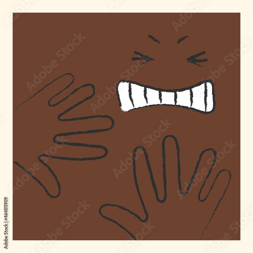 Square fashionable stylized face in horror in fright, disgust. Comic illustration of a face with disgust