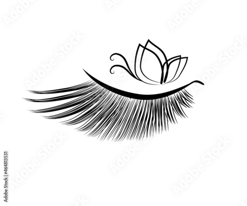 Long eyelashes and butterfly on an isolated background. Cartoon. Vector illustration.