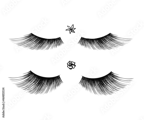 Long eyelashes and flower on an isolated background. Cartoon. Vector illustration.