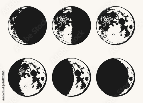 The Moon, Moon Phases in modern colors, contemporary aesthetic poster, background or card template in popular art style
