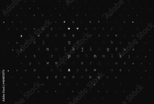 Dark silver, gray vector background with signs of alphabet.