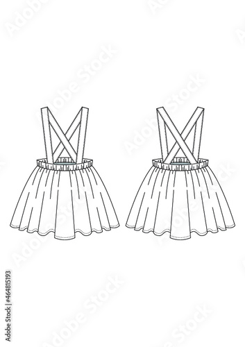 Suspender Skirt Technical Fashion Drawing 