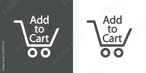 Logotipo con silueta de carrito de la compra con texto Add to cart con lineas en fondo gris y fondo banco