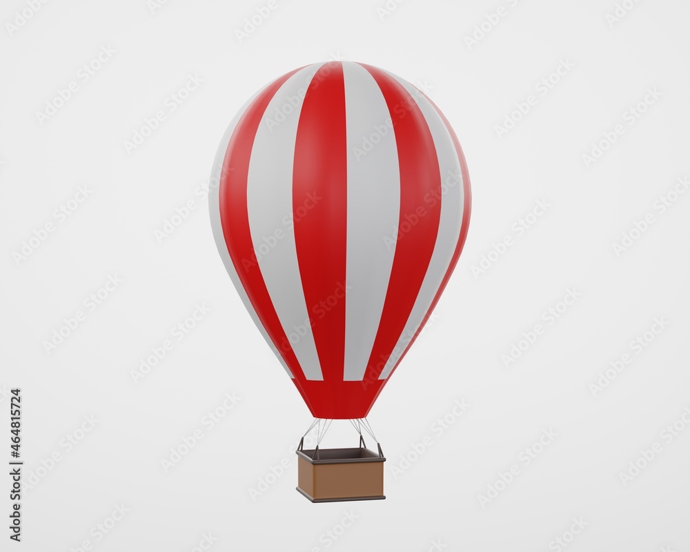 Naklejka premium Hot air balloon orange white stripes, colorful aerostat on white background. 3d render.