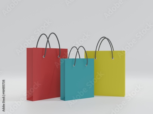 Set of Colorful Empty Shopping Bags Isolated in White. 3d Illustration