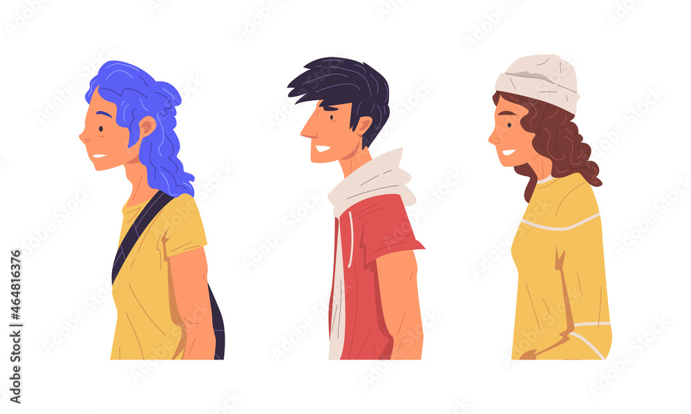 Young Man and Woman of Different Subculture in Hoodie and Cap Side View Vector Set Young Man and Woman of Different Subculture in Hoodie and Cap Side View Vector Set