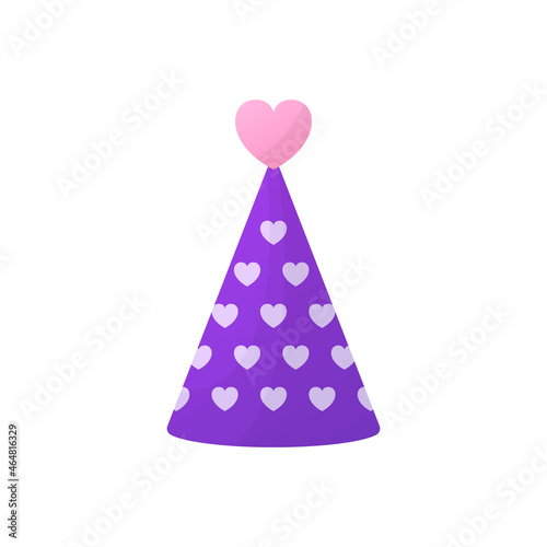 Purple Birthday Party Hat Illustration. Holiday decoration for Celebration Anniversary, Birthday, Christmas. Colorful Funny Cartoon Cone Cap on White Background. Isolated Vector Illustration © Toxa2x2
