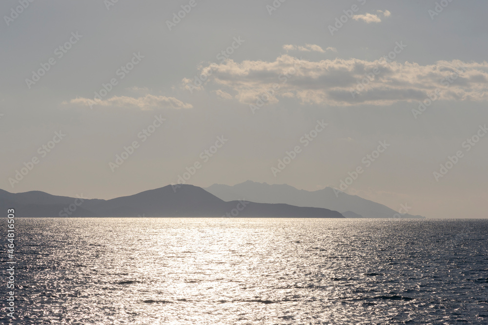 View of the northwestern shore of the island of Elba in Tuscany from the sea side