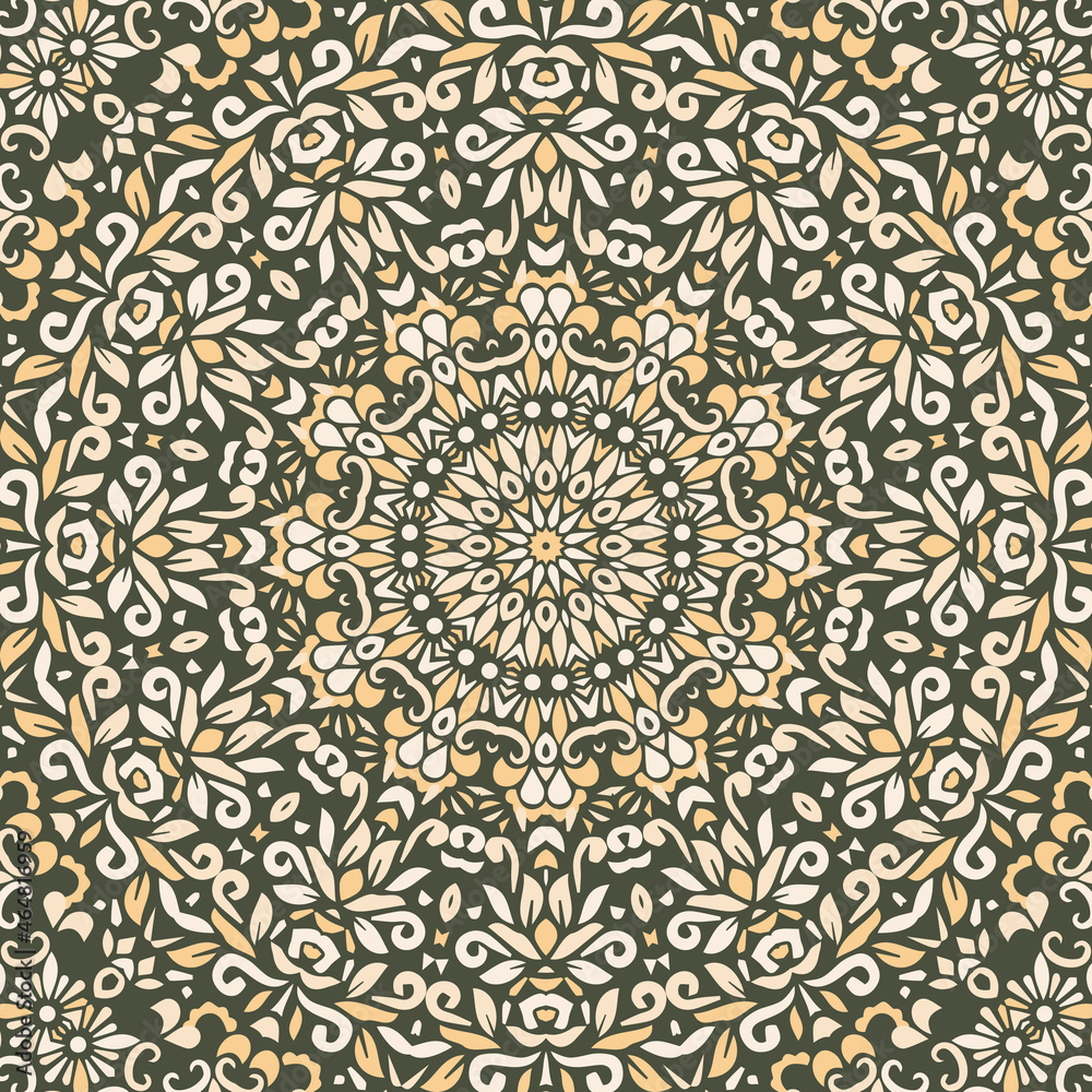 Seamless floral mandala block pattern.Colorful ornamental design.Luxurious seamless pattern for tiles, fabric,cloth.Oriental wallpaper.