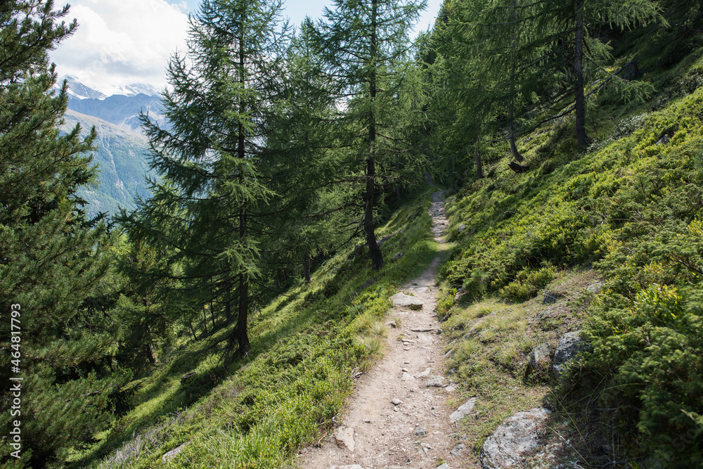 landscape on the grächen - saaf fee hiking trail, in the canton of valais in switzerland. The path offers a fantastic view. (Höhenweg Grächen - Saas-Fee) landscape on the grächen - saaf fee hiking trail, in the canton of valais in switzerland. The path offers a fantastic view. (Höhenweg Grächen - Saas-Fee)