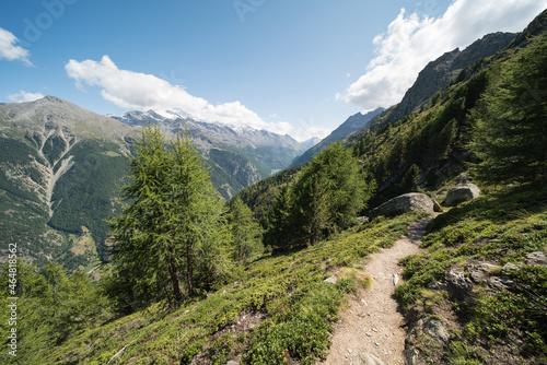 landscape on the grächen - saaf fee hiking trail, in the canton of valais in switzerland. The path offers a fantastic view. (Höhenweg  Grächen - Saas-Fee) © Ipsimus