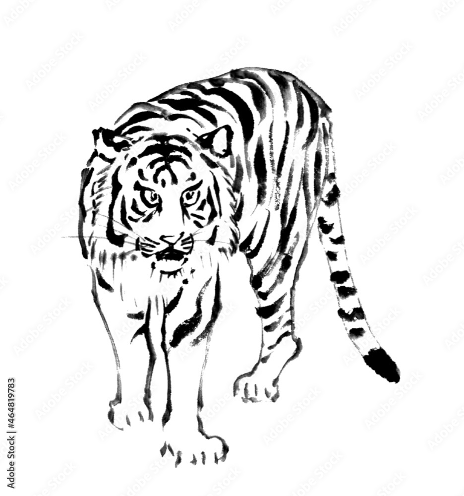 アルミ額付き水墨画虎